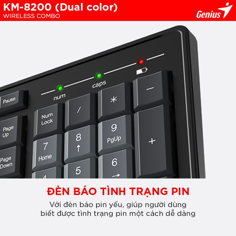 Bộ Phím Chuột Không Dây Genius Smart KM-8200 Dual Color3